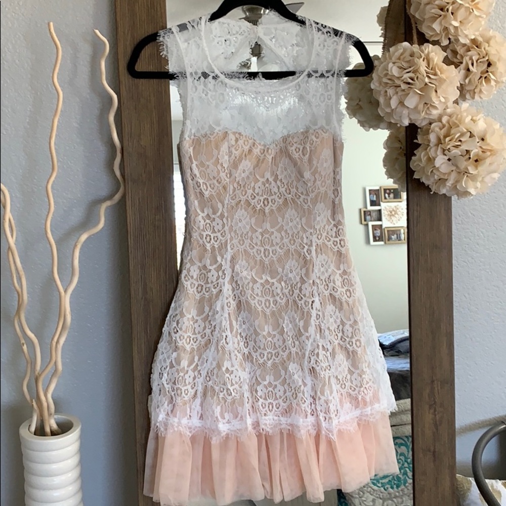 New Arrival💕 Lace Contrast Tulle Hem Mini Dress - Picture 3 of 8